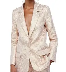 ZARA NWT  Metallic Jacquard Blazer Jacket Cream Gold Champagne Size XS