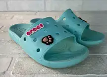 Crocs Classic Men 5 Women 7 Blue Green Strap Slide‎ Unisex Iconic Sandals Charms