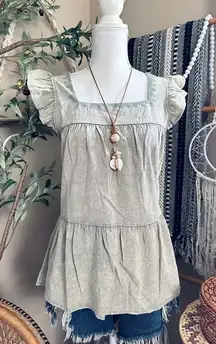 New with Tags Hem & Thread Embroidered Ruffle Peplum Relaxed Blouse