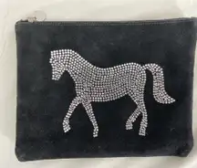 Me.n.u‎ Suede Zipper Bag with Rhinestones in the shape of a horse. 9” x 7”