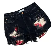 Zara shorts jean Black Distressed Denim Sequin Accents size 4 frayed