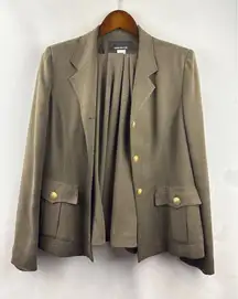 Women’s Jones New York Size 12 Olive Green Skirt & Blazer 100% Silk Set