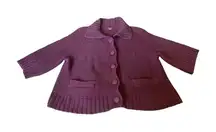 J. JILL Purple Boxy Fit 3/4 Sleeve Knit Button Up Cropped Cardigan Large‎