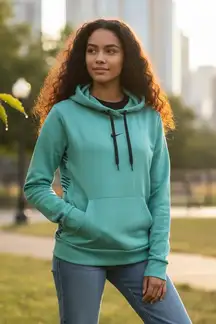 Nike Dri-Fit Women’s Hoodie Tale and black accents Pullover Sweatshirt (Size M)