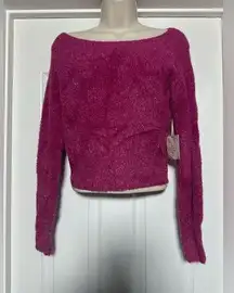 NWT Happily Grey Pink Fuzzy Metallic Y2K Long Sleeve 2000s Cute Fitted Sweater