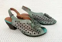 L'Artiste Lovella Green Purple Iridescent Laser Cut Floral Peep Toe Slingback 40