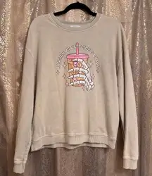 Topshop Dyed Tan Pink Printed Coffee & Chaos Custom Sweater Medium