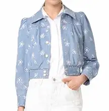 Marc Jacobs Stud Broderie Anglaise Daisy Embroidered Denim Jacket Size XS