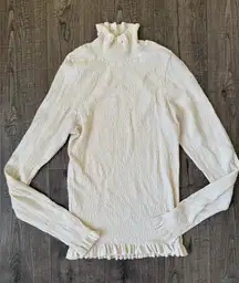 Rachel Parcell Beige Pearl Shirred Mock Neck Top- Size Large