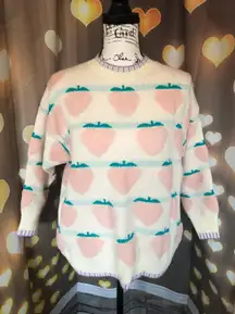 Peach sweater knit fuzzy stripe cream green loose