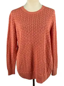 WinterSilks Women's Sweater Large‎ Silk Cotton Knit Open Weave Coral