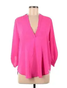 LUSH Pink V-Neck 3/4 Roll Tab Sleeve Blouse Small