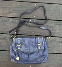 Purple Blue Leather B Makowsky Crossbody Shoulder Bag Purse w/ Leopard Interior