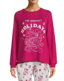 Disney  | Pink Minnie & Mickey Mouse Holiday Christmas Pajama Shirt Top Size L