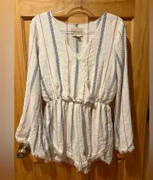 Anthropologie Moon River Wynnifred Blue & White Striped Off-the-Shoulder Romper