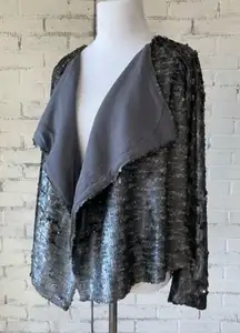 Free People Sequin Jacket Cardigan Small Grey Waterfall Party Sparkle Y2K