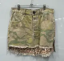 One Teaspoon Women's Green Cheetah Print Army Camo Denim Cut Off Mini Skirt 28