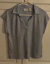 Calypso St. Barth Women's Blue Linen Lyocell Blend V Neck Short Sleeve Top‎