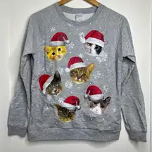 Light Up Holiday Christmas Cat Sweatshirt Size small but fits larger Gray Cute