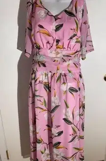 eShakti Pink Floral Midi Dress – Size L Soft, romantic, and custom-fit large