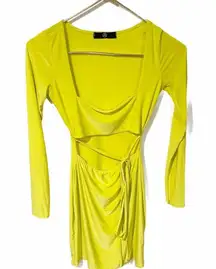 Misguided Size 6 Yellow Exposed Front Lace Up Long Sleeve Bodycon Dress