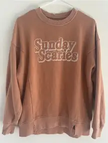 Aerie Sweatshirt Womens Size XXS Sunday‎ Scaries Tan Distressed Oversized Preppy
