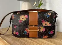 NWT Nanette Lepore Fiona Flap Brown Floral Baguette