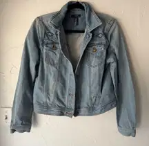 Chaps Denim Jacket Vintage L Light Wash Embellished Western Jean Coat Cowoy