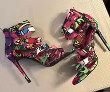 I Heart Colorful Graffiti Style High Heels Size 10