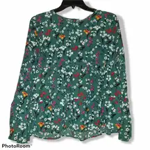 ZARA  large green floral ruffle peplum longsleeve blouse