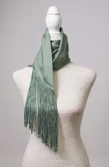 Free People Charmer Fringe Skinny Scarf Mint Green Elegant Silky Evening Glam