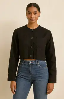 Ann Taylor Black Cropped 100% Linen Button-Up Jacket.      Size-10