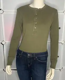 Ralph Lauren Vintage Olive Green Long Sleeve Henley Bodysuit Size Small