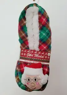 Gold Medal Mrs. Claus Green Red Plaid Christmas Slippers Size Large