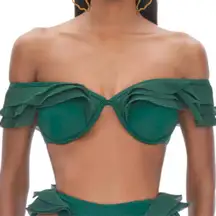 Andrea Iyamah Salama Convertible Bikini Top Size Large Green Ruffle Resort Swim