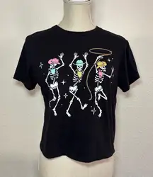 Spirit Black Cropped Tee with Colorful Skeletons
