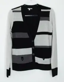 Halogen Womens Merino Wool Striped Cardigan Sweater Size M Academia Preppy  Work