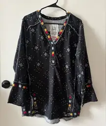 Johnny Was Pete & Greta Embroidered Cotton Tunic Top – Size M (Dark Navy)