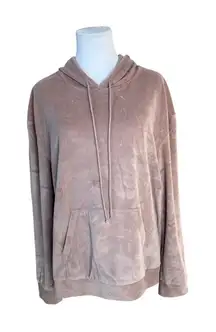Hive & Honey‎ Taupe Pullover Velour Hooded Sweatshirt LARGE Super Soft Lounging
