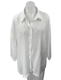 Zara Women's White Long Sleeve Relaxed Loose Oversized Button Down Shirt Top M