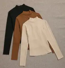 3 piece mock neck solid ribbed tee