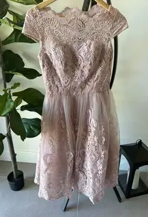 Chi Chi London Gilded Grace Lace Dress Soft Mauve Pink Sz 8 Prom Wedding Formal