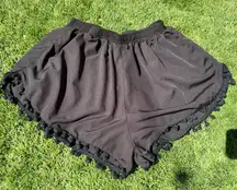 SHEIN Black Pom-Pom Trim Shorts