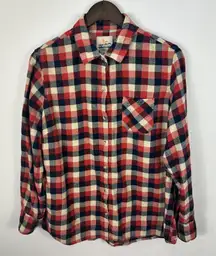 Field & Stream Shirt Womens XL Red‎ Blue Plaid Flannel Button Up Grunge 90s