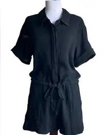 P Cill Muslin 100% Cotton Button Down Drawstring Waisted Romper w Pockets Size S