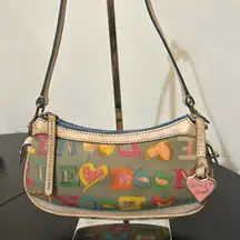 Dooney & Bourke Rainbow Zipper Bag, Heart Charm. Coated Canvas & Leather