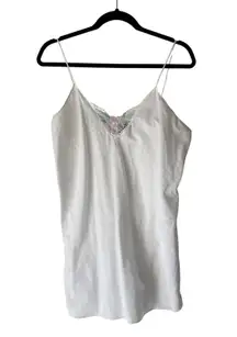 Night Moves Slip Dress Womens Small White Floral Lace Trim Vintage 90s Nightgown