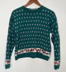 Vintage Cape Isle Knitters Embroidered Floral Sweater Green Ramie Cotton Small