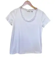 Liz Claiborne  white ruffle collar crew neck short sleeve tee