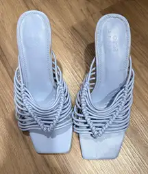 ASOS DESIGN Wide Fit Nyle caged high heeled mules in blue Size 7